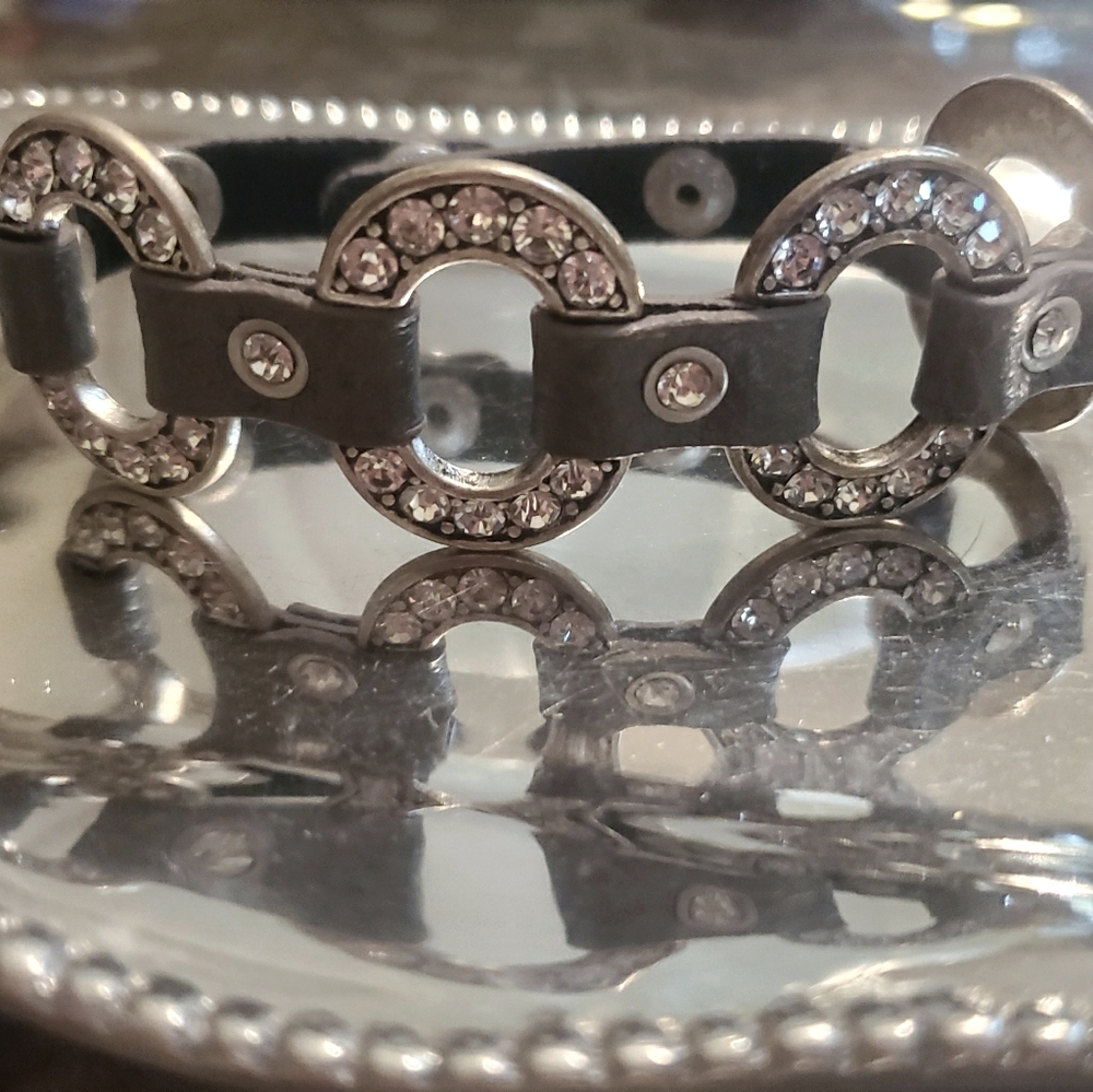 Gray leather band with rhinestones